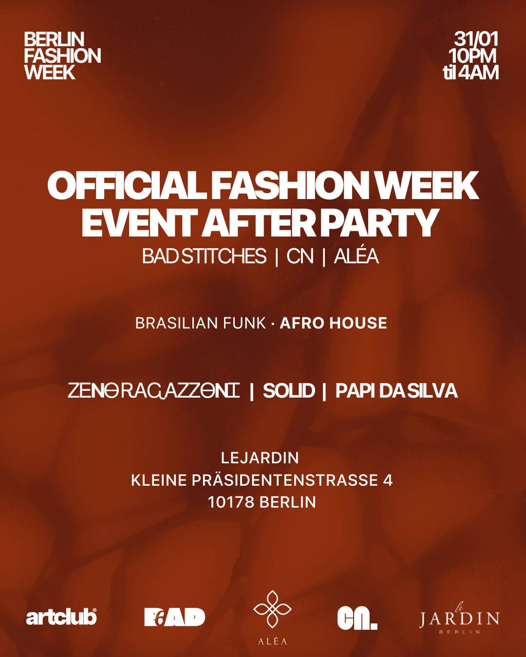Official Aléa After Party of BAD STITCHES X CN Fashion Week Event Poster
